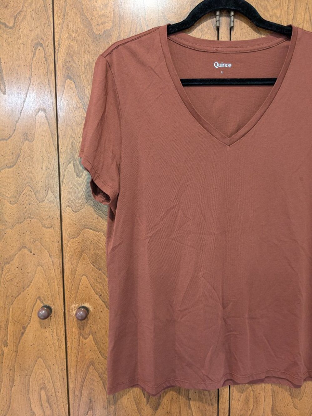 Quince Cotton Modal V-Neck Tee Copper Reddish Brown Large Short Sleeve T-Shirt T - Picture 4 of 8